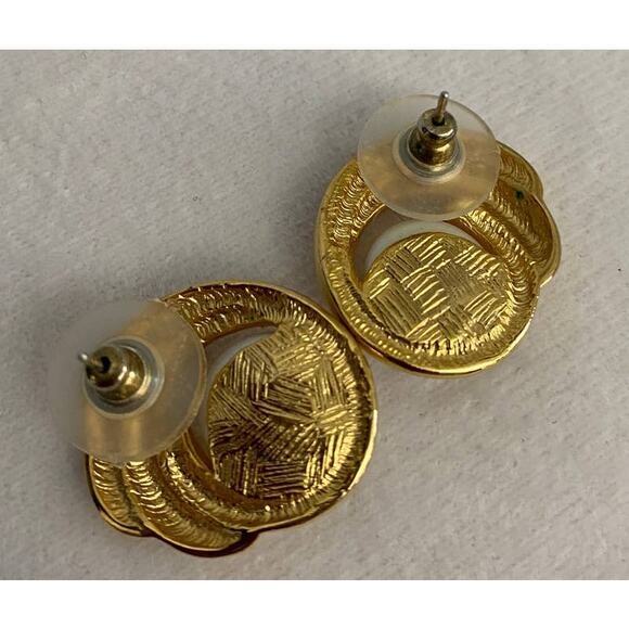 Vintage 1980s 1990s Faux Pearl & Gold Tone Pierced Earrings - Picture 4 of 6